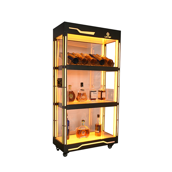 Three layer metal wine cabinet (illuminated)